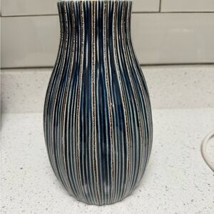 Striped Blue Ceramic Vase
